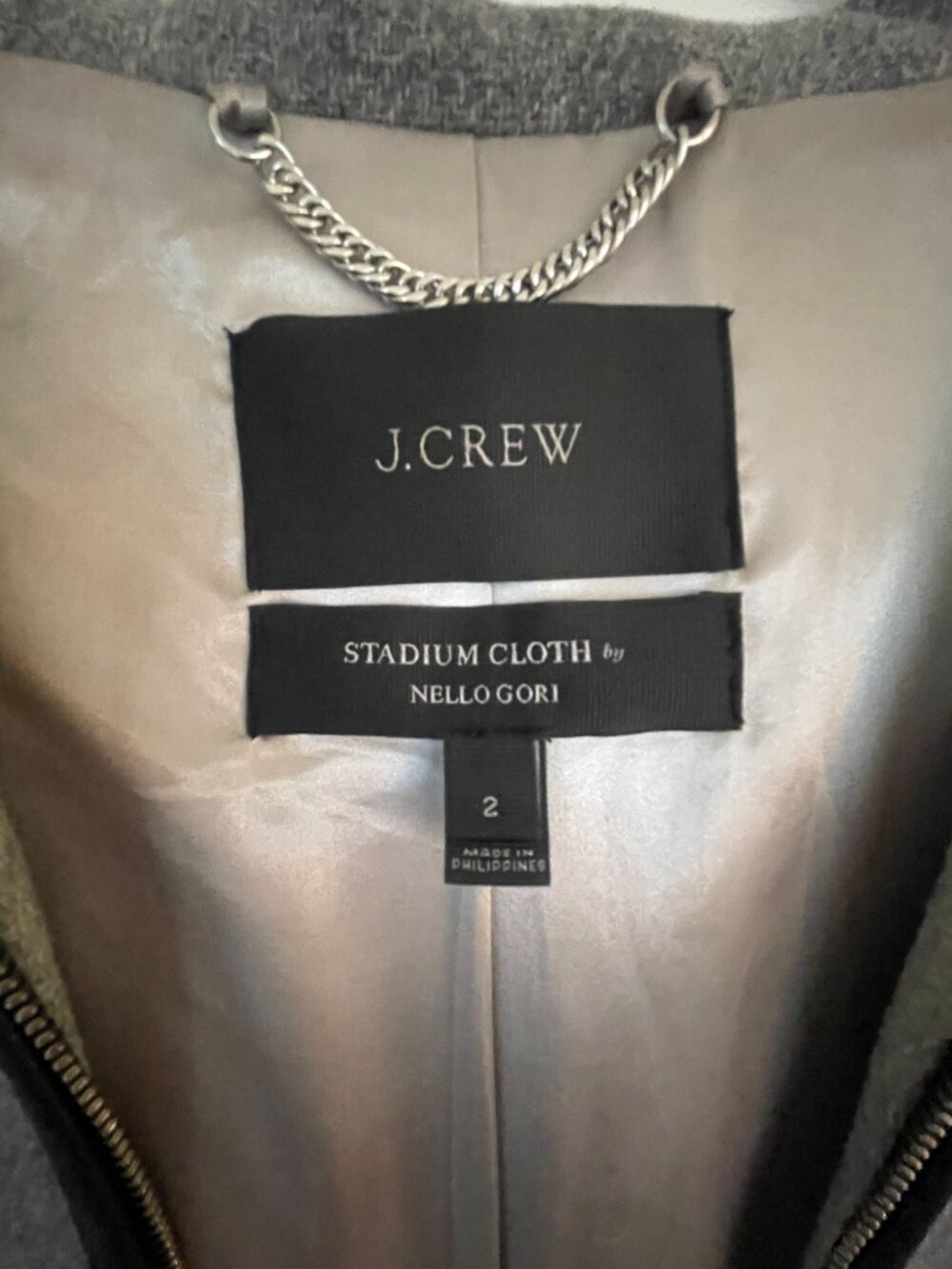 J.Crew Stadium-Cloth Wool Leather Trim Hooded Colorblock Cocoon Coat – Size 2 - Picture 2 of 11